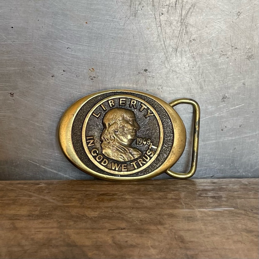 Liberty in God We Trust Benjamin Franklin Coin Heritage Belt Buckle Solid Brass